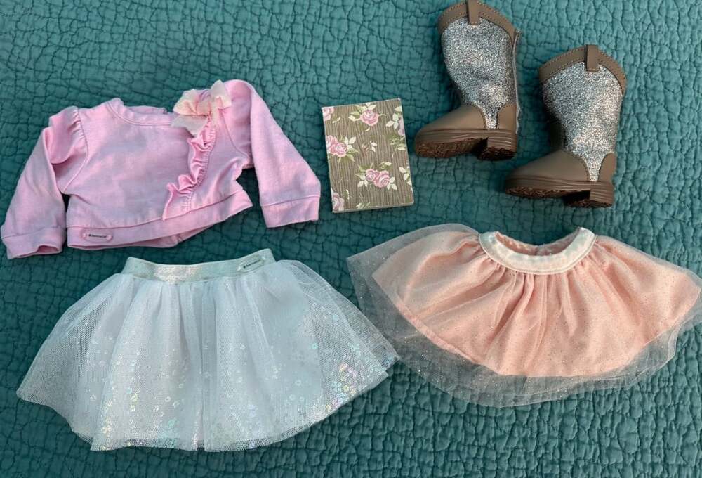 American Girl Doll Clothing and Accessories Set (Pink Sweater, Skirts, Boots, No